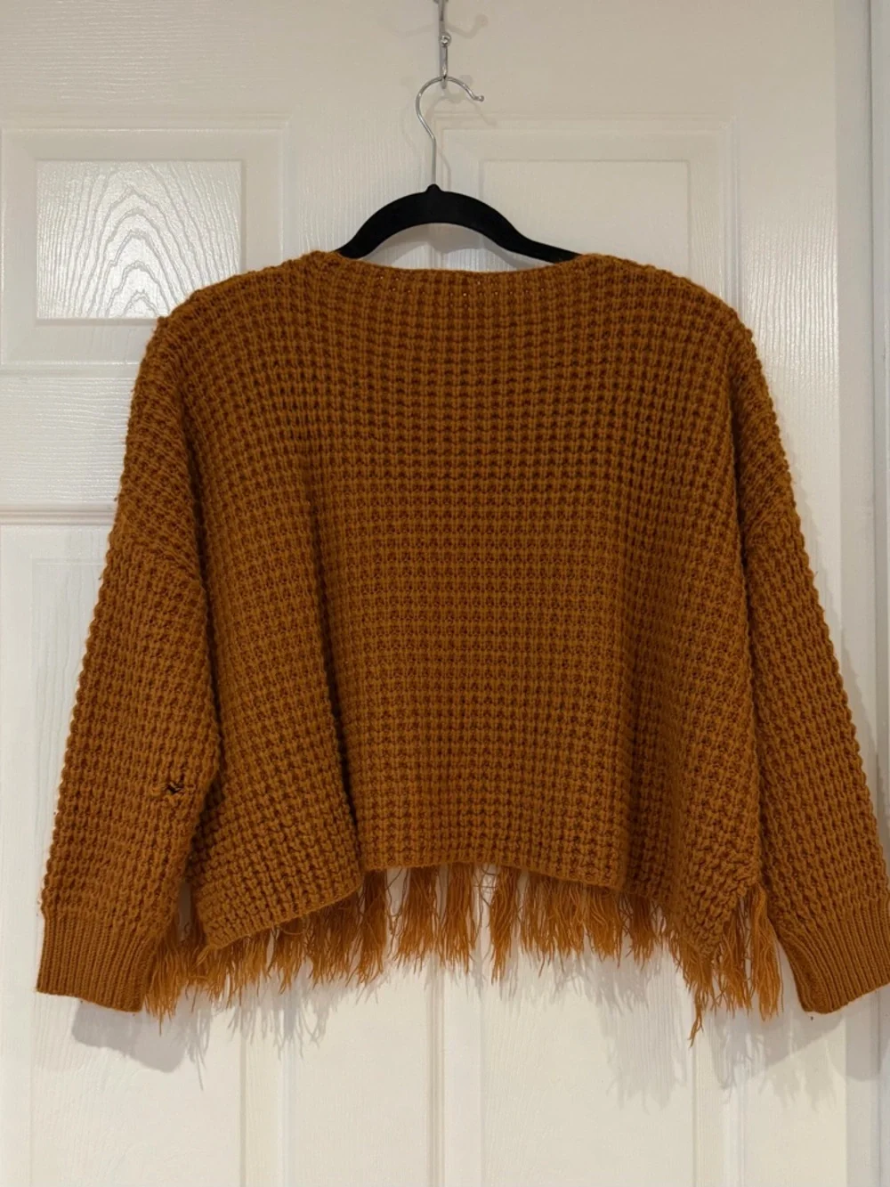 Flawed Anthropologie Moon River Burnt Orange Cropped Sweater Fringe Hem Size S